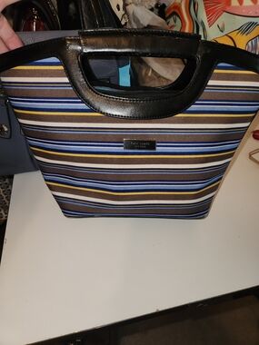 Kate Spade Inspired Navy and Brown Striped Hand Bag